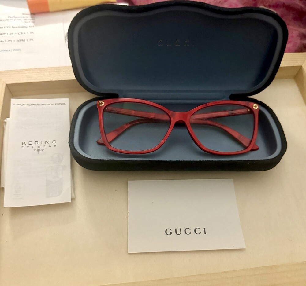 Gucci Sensual Romantic GG0025O 56-14 Eyeglass Frames In Red w. Unused Case